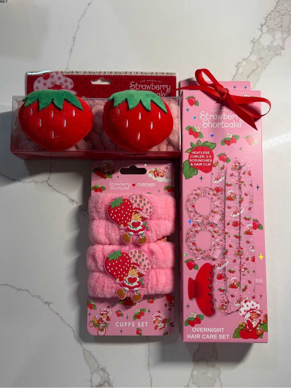 Strawberry Shortcake Pink Spa Headband, Cuffs Set, & Overnight Hair Care Set New